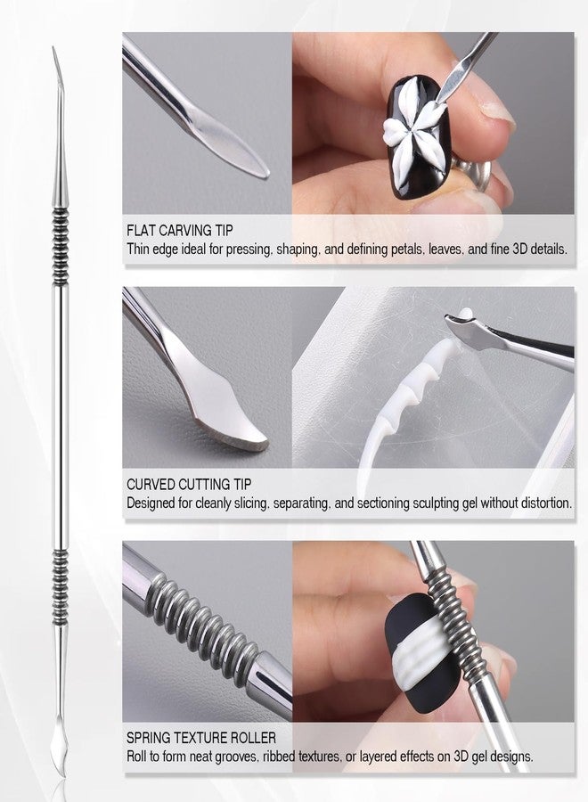 Furtherpretty 3D Nail Art Sculpting Tools Set, 3 Pack Dual-Head Carving Pens with 2 Silicone Finger Sleeves for Acrylic Gel Flowers Design, DIY Manicure Professional Salon Supplies for Nail Techs - Image 4